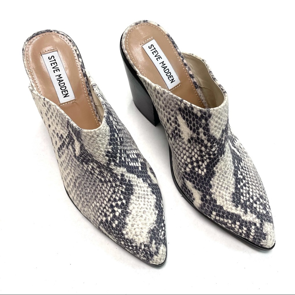 Steve Madden Savina Snakeskin Leather Heeled Mules
